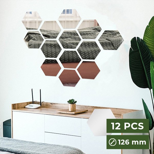 Samolepky na zrkadlo na stenu (12 kusov) - Hexawally